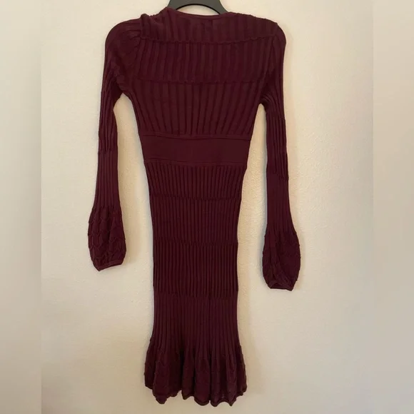 Vintage, Moda International, Fit & Flare, long sleeve, med., maroon, knit dress. - Picture 2 of 6